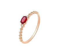 Cadeau Amie Bague Rubis Or Rose 9 Carats Au375 Fin avec Rubis Ovale de 0,3 CT et Diamant de 0,02 CT Taille Solide Non Plaqué Mode pour Épouse Anniversaire Bijoux