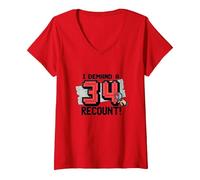 Cadeau Amusant pour 34e Anniversaire : I Demand a Recount! T-Shirt avec Col en V, Femme, Rouge, XXL