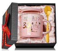 Cadeau Anniversaire 40 Ans Femme, Cadeaux Personnalisé Femme 40 Ans, Tasse à Café En CéRamique De 400ml Avec Impression D'Or, Idee Cadeau Femme, Boîte Cadeaux Avec Cuillère, Couvercle, Carte de Vœux