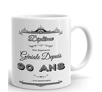 Cadeau Anniversaire Femme 90 ans - Tasse Mug - Diplôme Tout Simplement Géniale Depuis 90 ans - Original Personnalisé