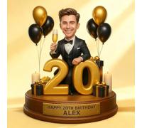 Cadeau Anniversaire Homme Personnalisé - Figurine Personnalisée avec Photo & Texte, Portrait Caricature sur Plaque en Bois Effet 3D - Decoration Anniversaire Originale pour Papa,Mari,Ami ou Collègue