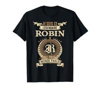 Cadeau Anniversaire Robin Personnalisé T-Shirt Noir Imprimée Lettre Robin Légendaire Dont Tout Le Monde Parle Homme T-Shirt Petit Regular Manche Courte Col Rond Double Manche Non Étirable