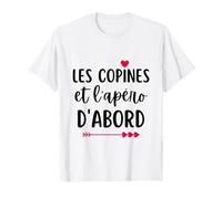 Cadeau apéro femme T-Shirt Blanc Humorous Apéro entre copines, Manches courtes, Coupe classique, Size S