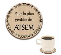 Cadeau Atsem Maternelle Cadeau Maitresse D'école Fin D'année,Personnalisé Creche Merci Cadeaux Maitre D'école Professeur Directrice Départ Retraite Noel Remerciements Dessous de Verre en Bois