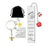 Cadeau Atsem Maternelle Merci Maitresse Lot 2 Porte-Clé + Signet Cadeau Maitresse D'école Cadeaux Professeur Porte Clef Merci Atsem Cadeaux