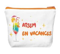 Cadeau Atsem, Merci Atsem Trousse de Toilette, Cadeaux Atsem Pochette Tissu Zippée, Cadeau Assistante Maternelle Personnalisé Cadeaux Maitresse D'école