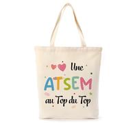 Cadeau Atsem Noel Tote Bag Cadeau Maitress D'école Cadeaux Maitre Nounou Professeur Prof Maîtresse D'école Fin D'année Anniversaire Remerciement Noël Merci Atsem Cadeaux Sac Une Atsem Au Top Du Top