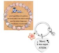 Cadeau ATSEM Original - Bracelet & Porte-clés de Remerciement - Idée Cadeau pour Agent Territorial Spécialisé des Écoles Maternelles - Fin d'Année/Noël/Fête du Personnel