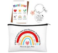 Cadeau ATSEM Original, Cadeau Crèche & École - Set Pochette & Porte-Clés | Idée Cadeaux Fin d'Année pour Assistante Maternelle, ATSEM et Maîtresse | Cadeaux Remerciement Personnel Petite Enfance