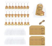 Cadeau Baby Shower 24 Pièces Petits Ours Porte-Clés avec Sacs Organzas Étiquettes de Remerciement et Ficelle 10 Mètres Décoration Fête Naissance Baptême