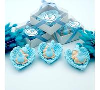 Cadeau baptême invité personnalisé, 40 Pièces bébé Ange de Pierre idee Cadeau invitées pour garçon Fille, fête prénatale, Communion,Souvenir pour invités (Bleu, Lot de 40)