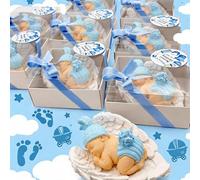 Cadeau baptême invité personnalisé, Pièces bébé Ange de Pierre idee Cadeau invitées pour garçon Fille, fête prénatale, Communion,Souvenir pour invités (Aile Blanche et Bleu bébé, Lot de 20)