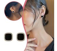 Cadeau Bijoux aiguille en argent S925, nouvelle mode coréenne, exagéré, d'oreilles géométriques carrées pour femmes Hypoallergéniques D'oreilles Femme (Black, 1. 4X1. 4cm)