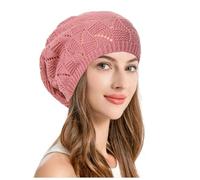 Cadeau Cadeau Béret Béret Doux Aéré en Tricot avec Cut-Out, Léger Décontracté, Crochet Où Est Bonnet, Rose clair, taille unique