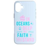 Cadeau chrétien avec verset biblique In oceans deep my soul will stand Coque pour iPhone 16 Plus