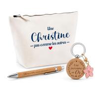 Cadeau Christine Pas comme Les Autres | Coffret Trousse, Stylo & Porte-clés Remerciement Femme