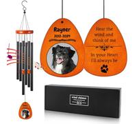 Cadeau commémoratif personnalisé pour la perte d'un chien - Carillon éolien de condoléances personnalisé avec photo et nom, souvenir de deuil extérieur de 66 cm/91,4 cm pour jardin ou terrasse