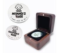 Cadeau commémoratif pour les nouveaux parents, maman, papa, pièce de décision amusante en argent double face avec boîte en bois faite à la main, cadeaux de grossesse pour la première fois maman