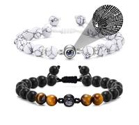 Cadeau Couple Bracelet de Projection - Je t'aime en 100 Langues - Pierres Naturelle Bracelet Couple Amoureux Bracelet de Perles Porte-bonheur Bijoux Carte Cadeau de Saint-Valentine Anniversaire