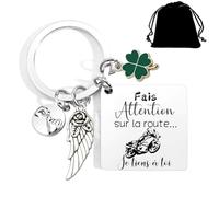 Cadeau Couple Noël Porte-Clé de Voiture Moto Acier Inoxydable Porte Clef Pendentif Personnalisé avec Fais attention sur la route Porte-Clé de Homme Femme pour Fête Saint Valentin Anniversaire Cadeaux