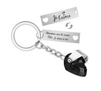 Cadeau Couple,Porte-clés Voiture Moto Porte Clef Pendentif Personnalisé Texte Recto Verso avec Fais attention sur la Route Cadeau pour Saint-Valentin Homme Femme Ami