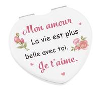 Cadeau Couple pour Copine Femme, Miroir de Poche en Cuir, Cadeaux Saint Valentin Femme, Cadeau Mignon pour sa Copine, Amoureux Cadeaux pour Couple Original Saint Valentin Noël Anniversaire Mariage