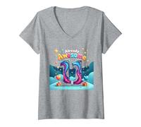 Cadeau d'anniversaire 11 Ans et déjà génial pour 11e année T-Shirt avec Col en V, Femme, Gris Chiné, M