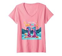 Cadeau d'anniversaire 11 Ans et déjà génial pour 11e année T-Shirt avec Col en V, Femme, Rose, L