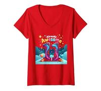 Cadeau d'anniversaire 11 Ans et déjà génial pour 11e année T-Shirt avec Col en V, Femme, Rouge, XL