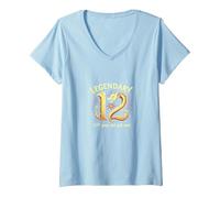 Cadeau d'anniversaire 12e Anniversaire de Douze et légendaires Dragons T-Shirt avec Col en V, Femme, Bleu Céleste, L