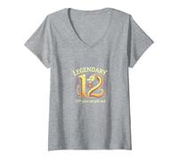 Cadeau d'anniversaire 12e Anniversaire de Douze et légendaires Dragons T-Shirt avec Col en V, Femme, Gris Chiné, M