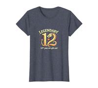 Cadeau d'anniversaire 12e Anniversaire de Douze et légendaires Dragons T-Shirt, Femme, Bleu Chiné, M