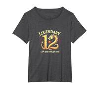 Cadeau d'anniversaire 12e Anniversaire de Douze et légendaires Dragons T-Shirt, Femme Grandes Tailles, Chiné Foncé, 4X