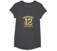 Cadeau d'anniversaire 12e Anniversaire de Douze et légendaires Dragons T-Shirt, Fille, Chiné Foncé, M