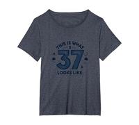 Cadeau d'anniversaire 37 Ans : « This is What 37 Looks Like » T-Shirt, Femme Grandes Tailles, Bleu Chiné, 1X