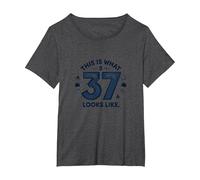 Cadeau d'anniversaire 37 Ans : « This is What 37 Looks Like » T-Shirt, Femme Grandes Tailles, Chiné Foncé, 1X