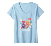 Cadeau d'anniversaire : 39 Ans de célébration Franc T-Shirt avec Col en V, Femme, Bleu Céleste, M