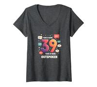 Cadeau d'anniversaire : 39 Ans de célébration Franc T-Shirt avec Col en V, Femme, Chiné Foncé, S