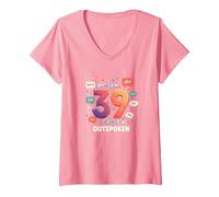 Cadeau d'anniversaire : 39 Ans de célébration Franc T-Shirt avec Col en V, Femme, Rose, M