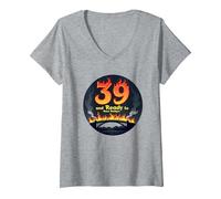 Cadeau d'anniversaire : 39 Ans et prêt à brûler Les ponts avec Citation Amusante T-Shirt avec Col en V, Femme, Gris Chiné, XL