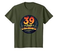 Cadeau d'anniversaire : 39 Ans et prêt à brûler Les ponts avec Citation Amusante T-Shirt, Enfant, Olive, 4 Ans