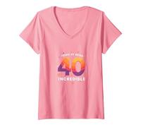 Cadeau d'anniversaire 40 Ans : Years of Being Incredible Celebration T-Shirt avec Col en V, Femme, Rose, XXL