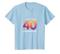 Cadeau d'anniversaire 40 Ans : Years of Being Incredible Celebration T-Shirt, Enfant, Bleu Céleste, 8 Ans