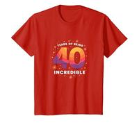 Cadeau d'anniversaire 40 Ans : Years of Being Incredible Celebration T-Shirt, Enfant, Rouge, 12 Ans