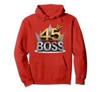Cadeau d'anniversaire : 45 Years of Being a Boss Anniversary Crown Sweat à Capuche, Unisexe pour Adultes, Rouge, S