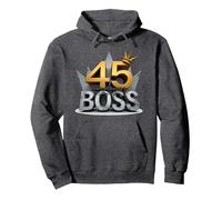 Cadeau d'anniversaire : 45 Years of Being a Boss Anniversary Crown Sweat à Capuche, Unisexe pour Adultes, Chiné Foncé, S