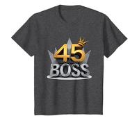 Cadeau d'anniversaire : 45 Years of Being a Boss Anniversary Crown T-Shirt, Enfant, Chiné Foncé, 4 Ans