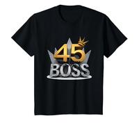 Cadeau d'anniversaire : 45 Years of Being a Boss Anniversary Crown T-Shirt, Enfant, Noir, 8 Ans