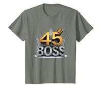 Cadeau d'anniversaire : 45 Years of Being a Boss Anniversary Crown T-Shirt, Enfant, Vert Kaki chiné, 8 Ans