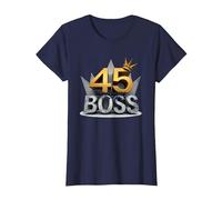 Cadeau d'anniversaire : 45 Years of Being a Boss Anniversary Crown T-Shirt, Femme, Bleu Marine, 3XL